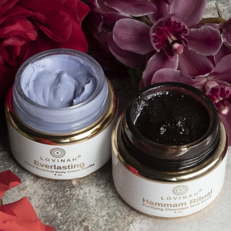 LOVINAH - Čistící Tělový a Pleťový Peeling s Hroznovým Extraktem, RAW Kakaem a Turmalínem - HAMMAM RITUAL